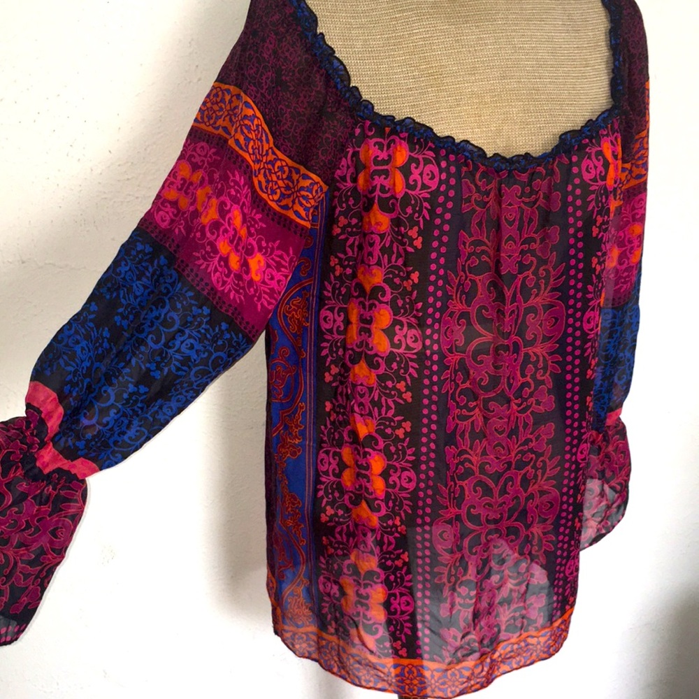 VTG Y2k BOB HALE 100% Silk Printed Sheer blouse Sz M - Picture 2 of 7